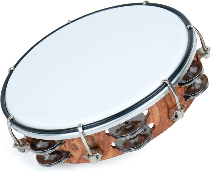 MUSCELL Tambourine for Adults,Hand Held Plastic Tambourines Drum Double Row Metal Jingles Musical Instrument-8" - Image 1